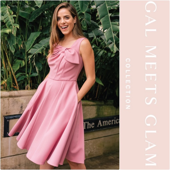 Gal Meets Glam Dresses & Skirts - Gal Meets Glam Zoe Bow Neckline Fit & Flare Dress